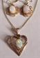 Vintage Genuine Opal Heart Necklace 14K Gold Filled Earrings