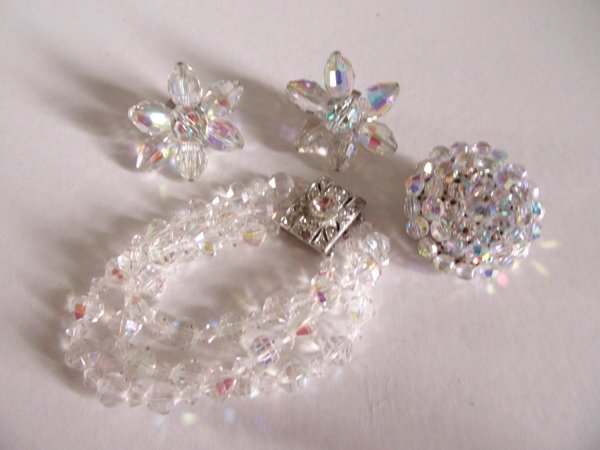 Vintage Crystal Lot Bracelet Earrings Pin 