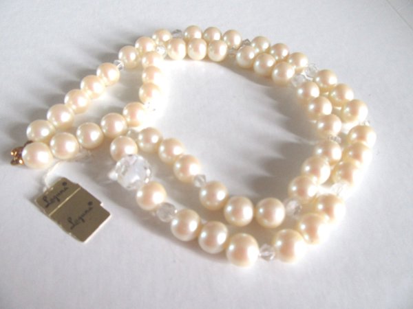 Vintage Laguna Necklace Faux Pearl and Crystal Necklace Signed Jewelry