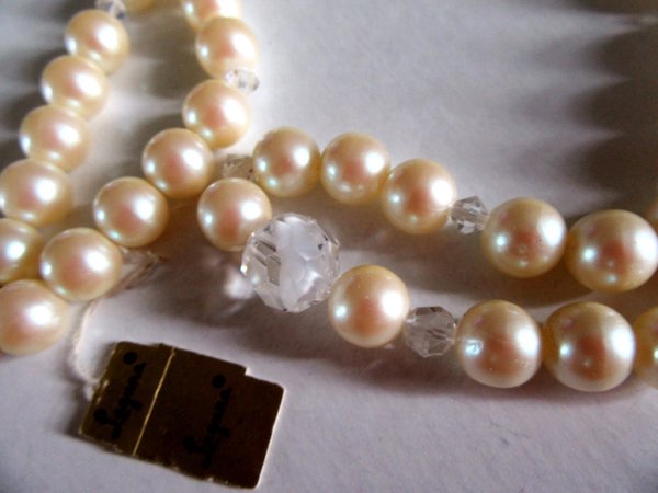 Vintage Laguna Necklace Faux Pearl and Crystal Necklace Signed Jewelry