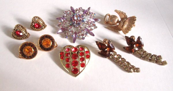 Vintage Rhinestone Pins Lot Coro Earrings 