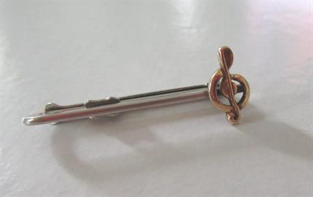 Vintage Krementz Signed G Clef Skinny Tie Bar Clasp Mens Jewelry Accessories Musical Gig Wear