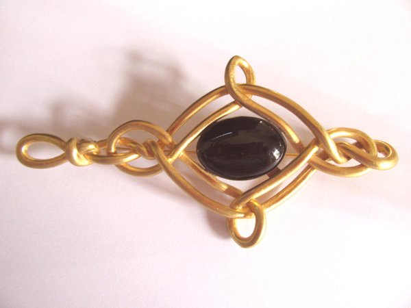 1980's Pin Celtic Style Black Glass Vintage Jewelry 