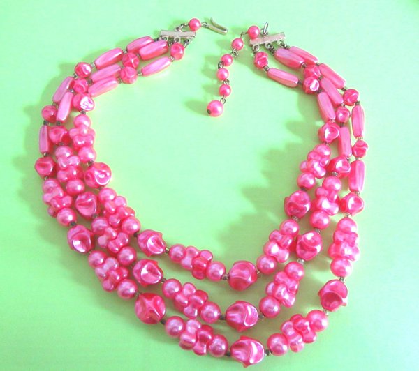 Vintage 1950's Pink Necklace Hong Kong 