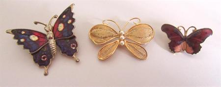 Vintage Butterfly Pin Lot Butterflies Cloisonné Spun Wire Enameled Figural Costume Jewelry