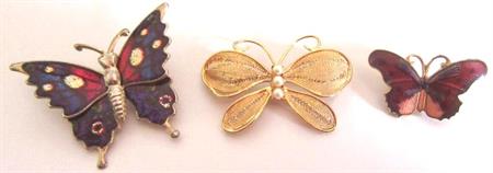 Three Vintage Pin Lot Butterflies 