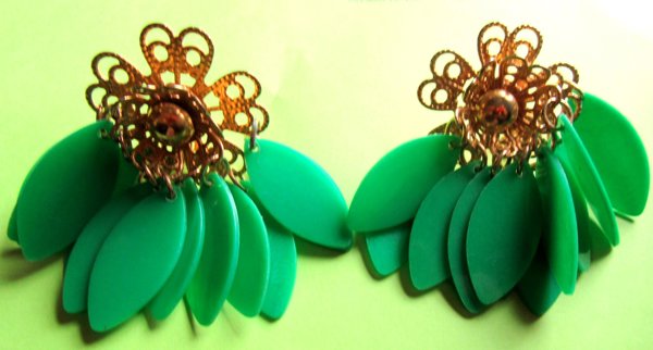 1960's Mod Green Earrings Vintage Jewelry 