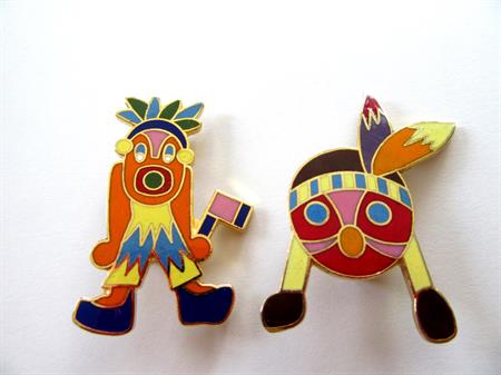 Two Vintage Enameled Tribal Pins Costume Jewelry 