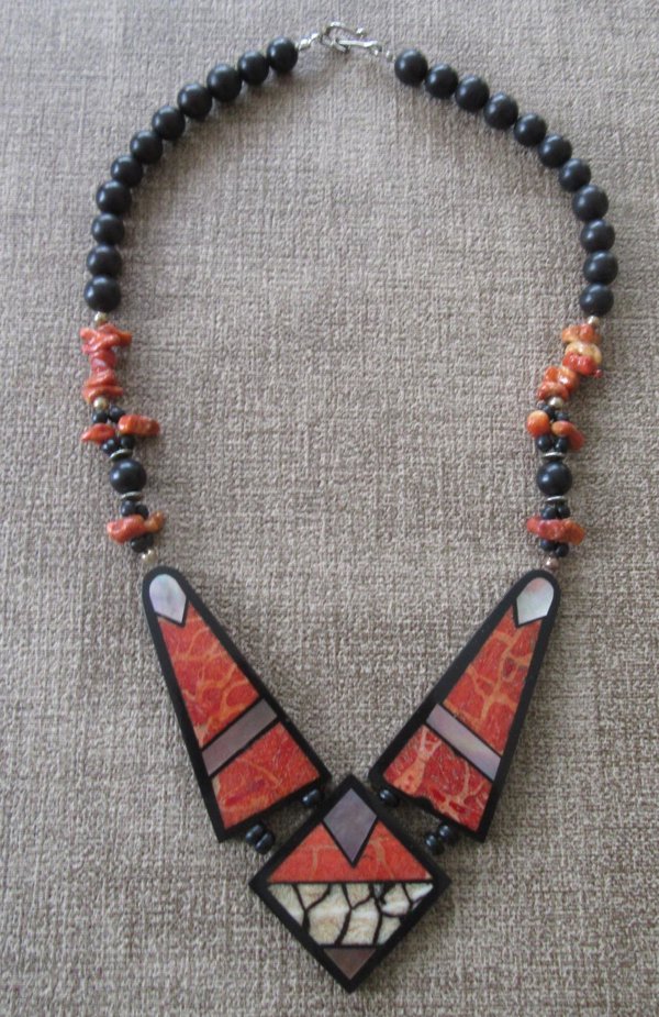 1980's Apple and Tiger Sponge Coral Inlay  Vintage Jewelry