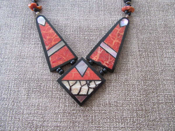 1980's Apple and Tiger Sponge Coral Inlay  Vintage Jewelry