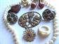 Vintage Jewelry Lot Pins Bone Ring 1950's Clip Earrings Glass Faux Pearls Oz Ruby Slippers Brooch