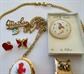 Small Vintage Jewelry Lot Avon Owl Fragrance  Pin Monet Chain Necklace Rose Transfer Locket