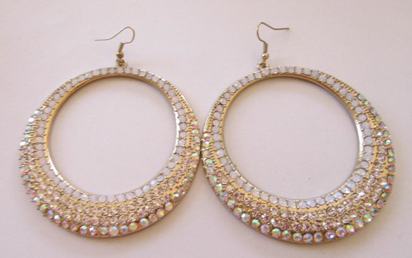 Rhinestone Hoop Pierced Earrings 1990's Vintage Jewelry 