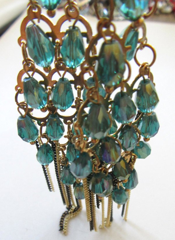 Vintage Blue Crystal  Earrings Never Worn 1990's 