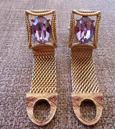 Vintage 1970's Swank Signed Purple Rhinestone Mesh Wrap Around Cufflinks Cuff Links Men's Jewelry Shirt Accessories