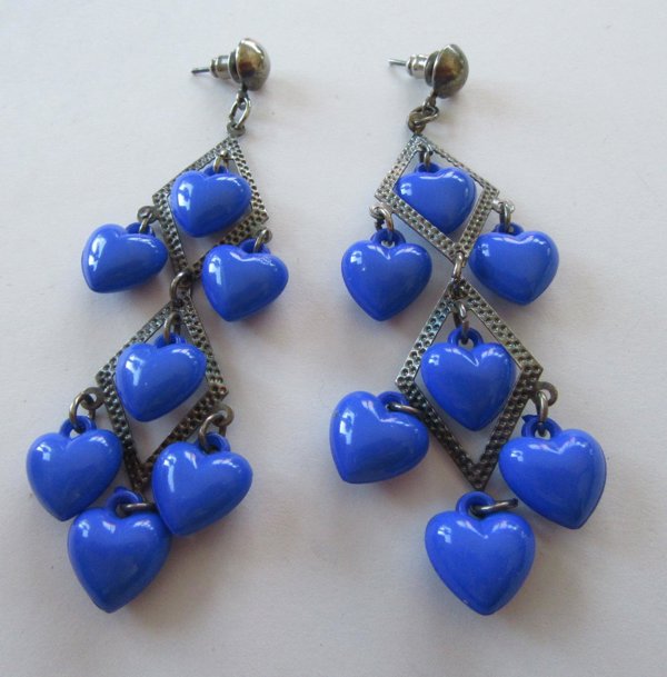 Blue Heart Earrings Valentines Day  I Love You 