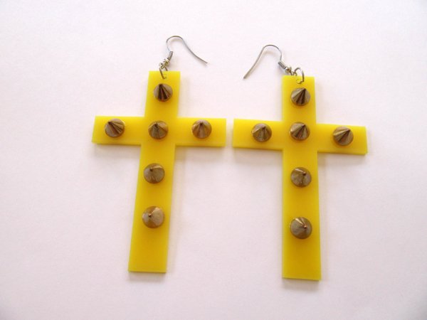 Vintage 1980's Lucite Cross Earrings Religious Christian Jewelry