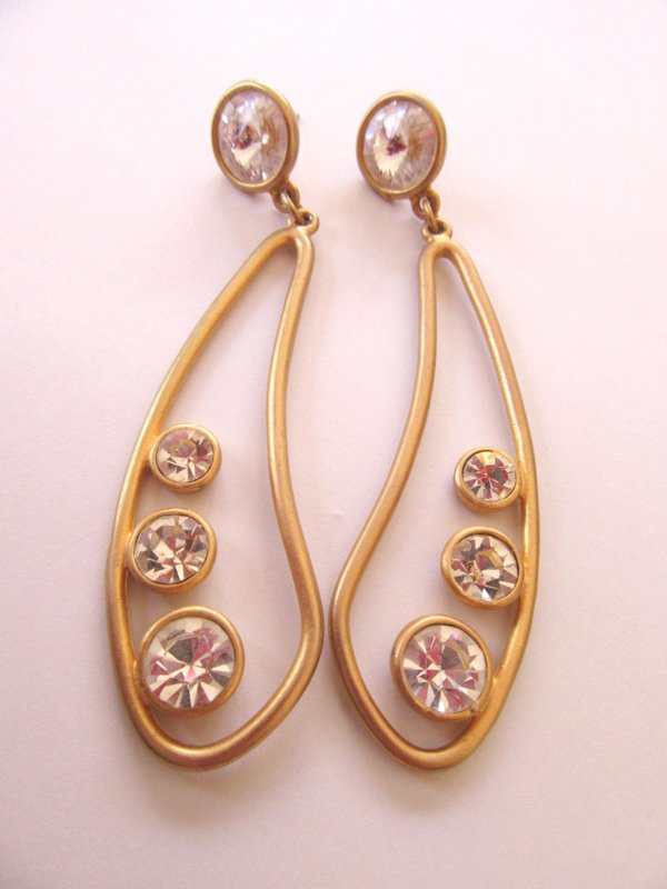 Vintage 1980's Earrings Glass Rivoli Rhinestone Pieced