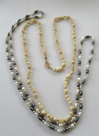 Vintage Mother of Pearl Necklace And Freshwater Pearl Hematite 