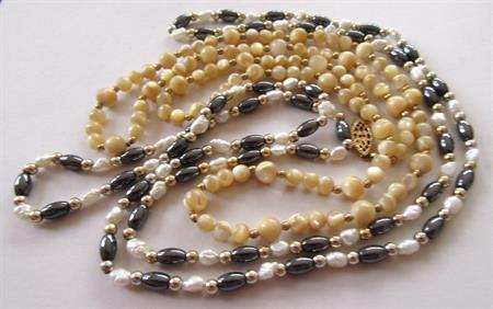 Vintage Mother of Pearl Necklace And Freshwater Pearl Hematite 