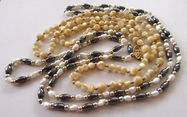 Vintage Mother of Pearl Necklaces And Freshwater Pearl Hematite 