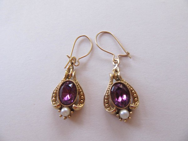 Vintage Avon Purple Rhinestone Earrings Signed Jewelry