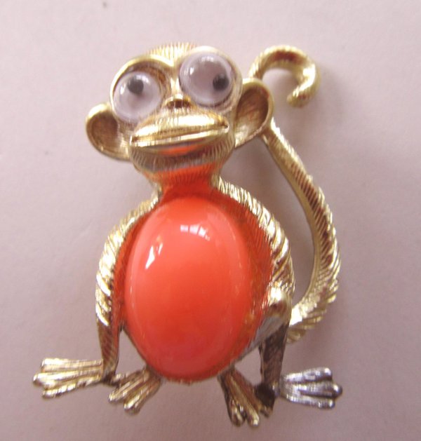 Vintage Anthropomorphic Monkey Pin Google Eyes 