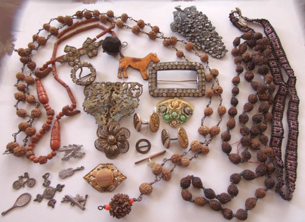 Victorian Junk Jewelry Lot Destash Seed Necklaces Celluloid Pendant Harvest Upcycle