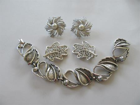 Vintage Mid Century Sarah Coventry Clip Earrings and Bracelet Lot signed Costume Jewelry