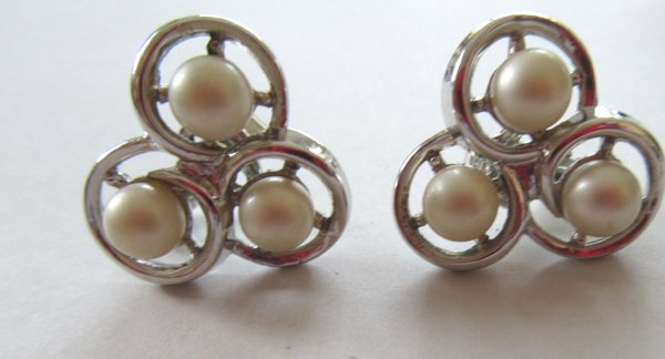 Trifari Earrings Faux Pearl Signed Vintage Jewelry