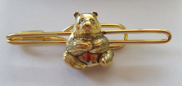 Vintage Panda Bear Tie Bar Chatenoud France Mens Jewelry 