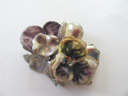 RARE Reinaud Signed Flocked Pansy Dress Clip Vintage Costume Jewelry