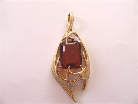 Mid Century Sarah Coventry Amber Rhinestone Baroque Pendant Signed Costume Jewelry