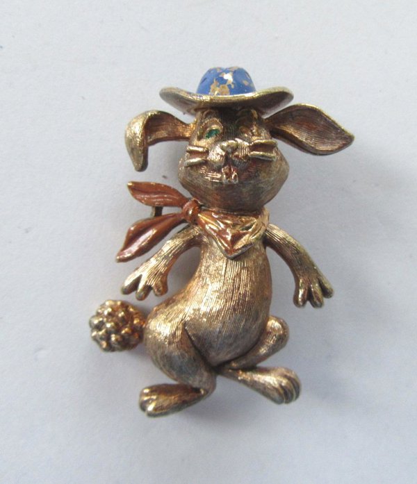 Vintage Anthropomorphic Cowboy Rabbit Pin Signed JJ