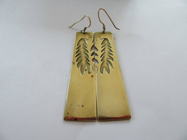 D. Stewart Brass Palm Fron Pierced Earrings 