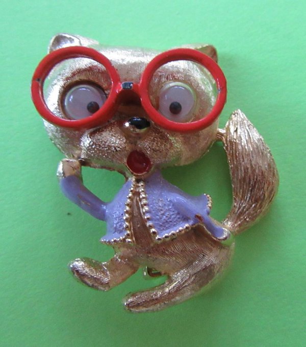 Vintage Anthropomorphic Fox Pin Google Eyes JJ Signed 