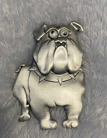 JJ Google Eyes Bulldog Pin Articulated Googley Signed Costume Jewelry Dog Lovers Figural Costume Jewelry