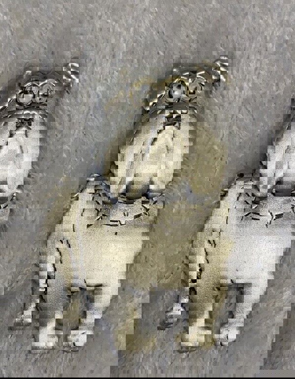 JJ Google Eyes Bulldog Pin Vintage Signed Jewelry 