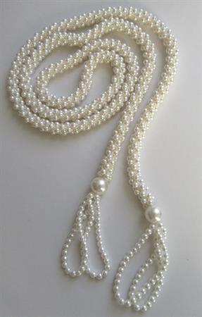 Vintage Faux Pearl Rope Fringe Lariat Necklace Great Gatsby Costume Accessory