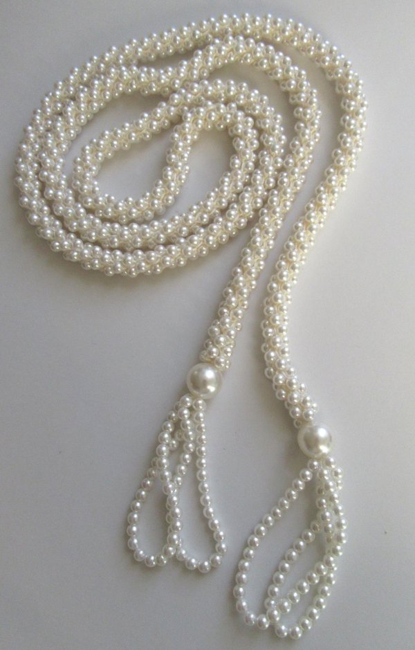 Vintage Faux Pearl Lariat Necklace 