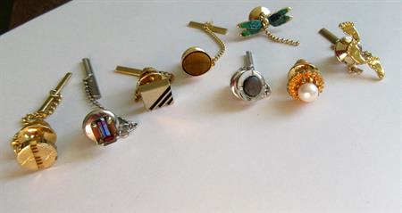 Vintage Tie Tac Lot Genuine Stone Mother of Pearl Rhinestone Men's Jewelry Tie Accessories