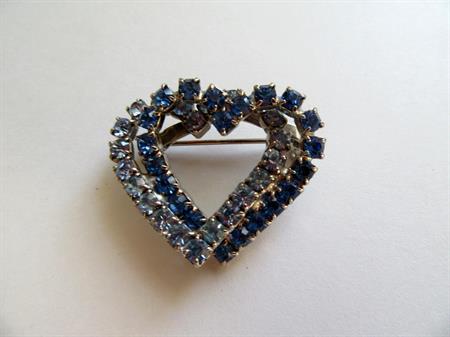 Vintage Rhinestone Double Hearts Pin Something Blue Garter Accessory Costume Jewelry I Love You Anniversary