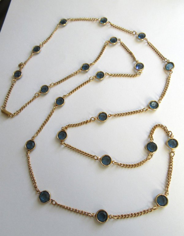 Vintage Blue Glass Rhinestone Chain Necklace