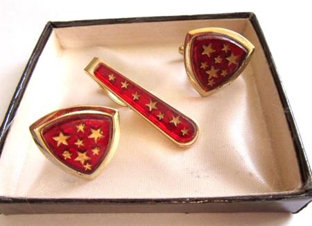 Vintage Red Lucite Stars Cufflinks Set Mens Vintage Jewelry