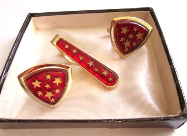 Vintage Red Lucite Stars Cufflinks Set Mens Vintage Jewelry