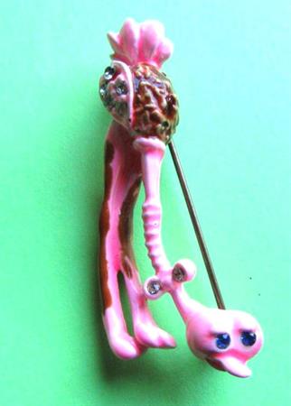 Anthropomorphic Ostrich Pin ART Signed Vintage Jewelry