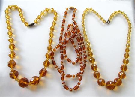 Vintage Cognac Crystal Necklaces Lot  Beads Wear or Repurpose Jewelry Making Supplies