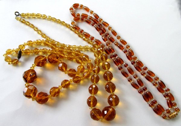 Three Vintage Glass Necklaces Jewelry Making Supplies