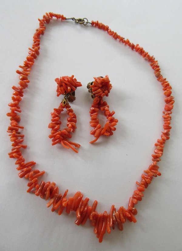 Antique Genuine Branch Coral Necklace Set 