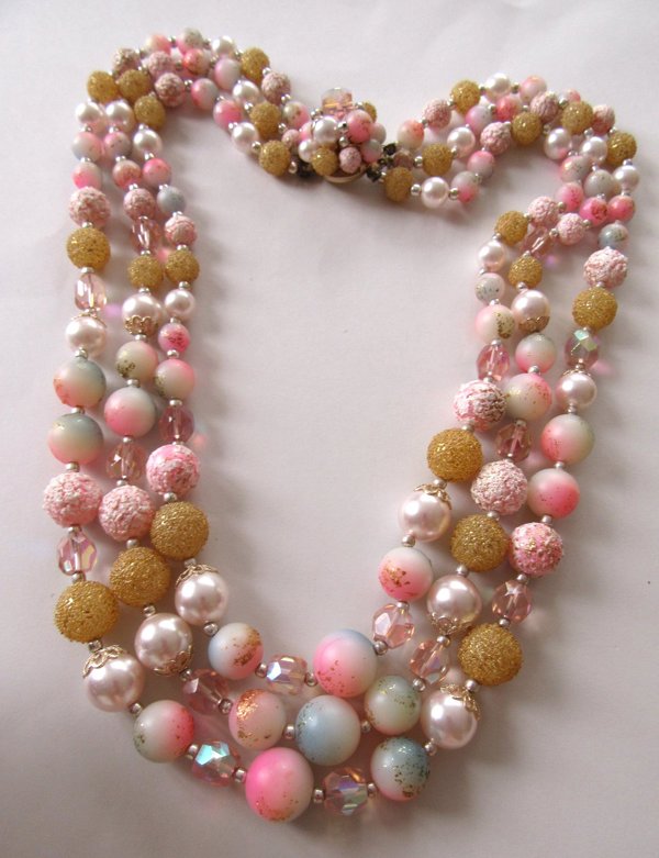 1950's Necklace Pink Crystals and Sparkle Beads Vintage Jewelry